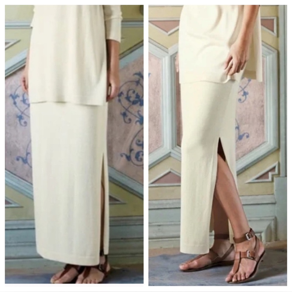 Peruvian Connection Cream DORSAY Midi Knit Skirt Medium Pima Cotton Modal Blend